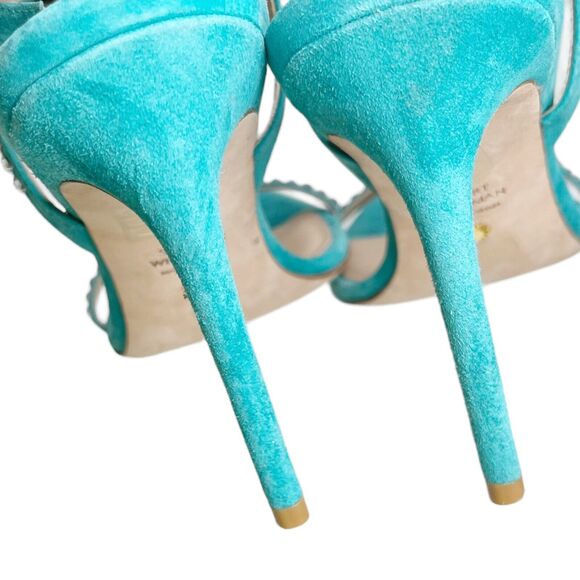Stuart Weitzman Gemcut Sandals Women’s Size 9 Blue Suede Embellished Heels - Picture 9 of 14